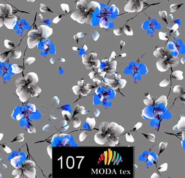 چاپ پارچه طرح شکوفه های آبی